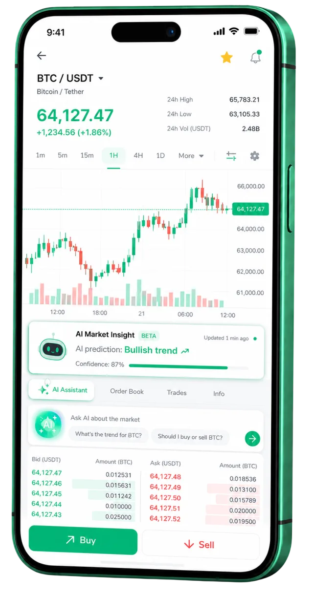 Aplicación móvil de trading de Aurum AI en un smartphone
